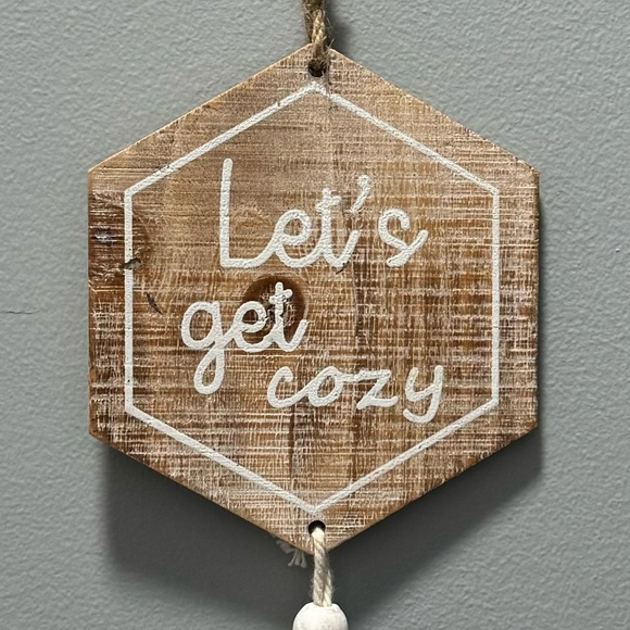 NWOT Hanging wooden beaded tassel sign “Let’s get cozy” approximately 20” (a) - Picture 2 of 2